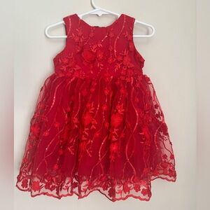 Popatu Baby Girl Red Floral Lace Tulle Dress Size 12M Special Occasion Holiday